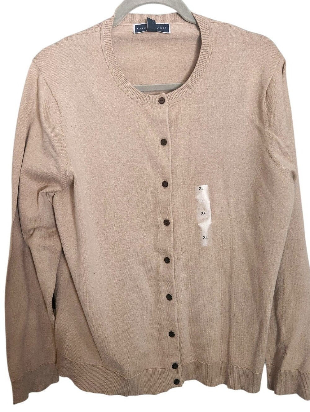 Karen Scott Jersey Knit Crew-neck Button Front Long Slv Cardigan Chestnut NWT XL